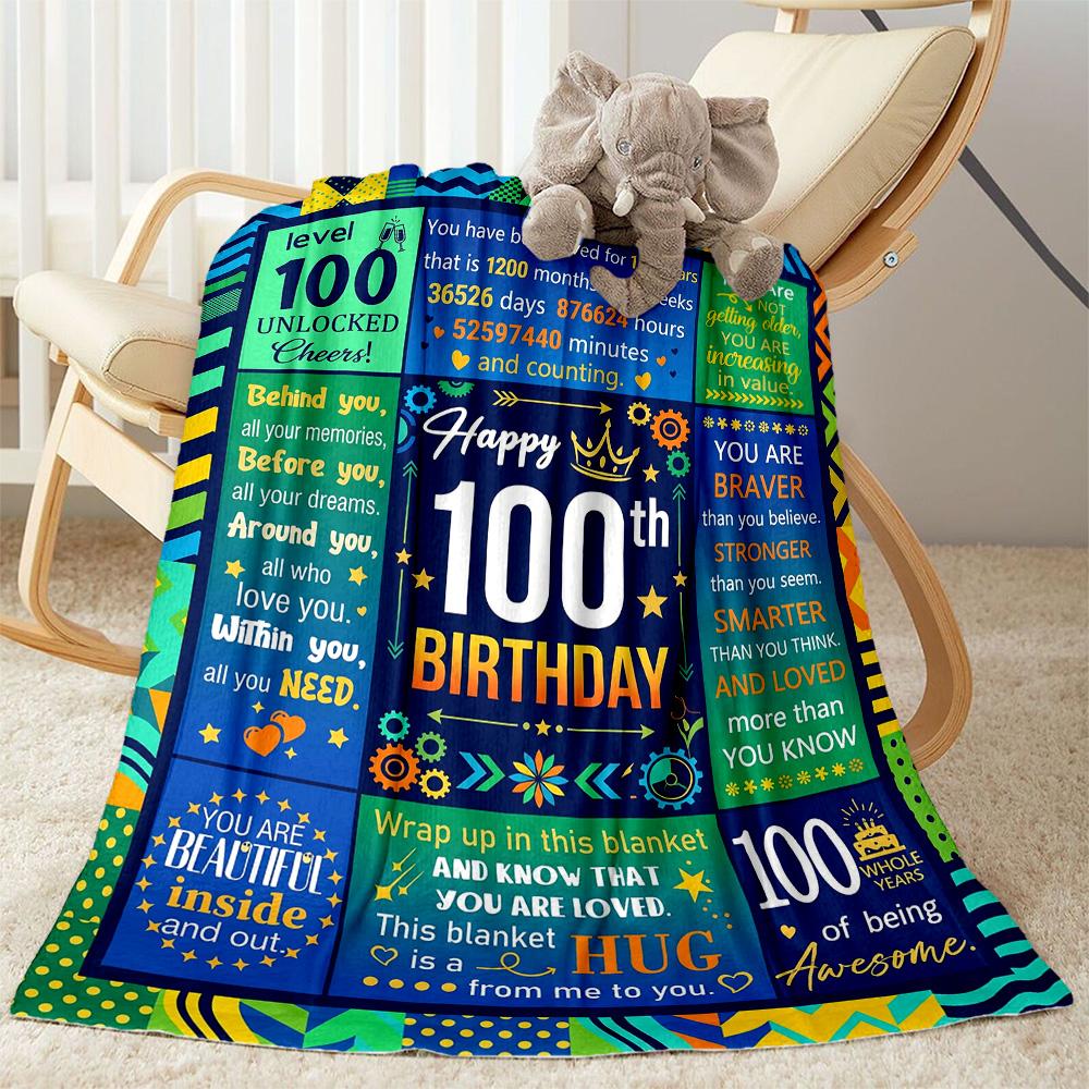 Vintage 100th Birthday Celebration Blanket Comfortable Suitable for Office Chair Picnics All-Season Use Stylish Decor