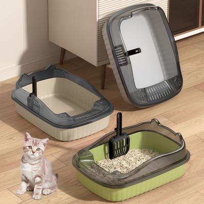 Cat Litter Box Thickening Kitty Sandbox Semi-enclosed High Side Splashproof Pet Bedpans with Litter Scoop Cleaning Cat Supplies