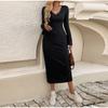 Knitted Women Dress Long Sleeve V Neck Elegant Autumn Robe Fashion Casual Dresses