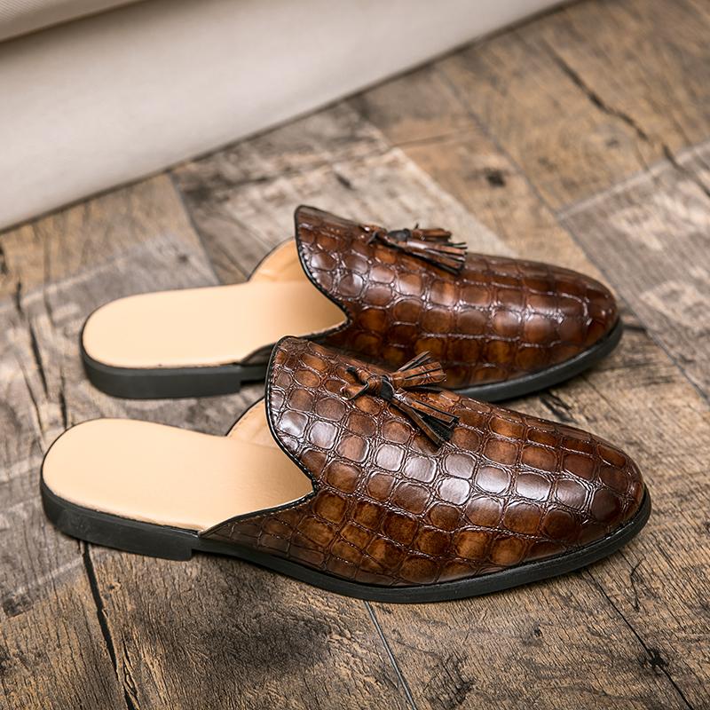 Summer Men Half Loafers Fashion Tassel Breathable Slippers Man Outdoor Lightweight Mules Cool Half Shoes for Man Leather Sandals
