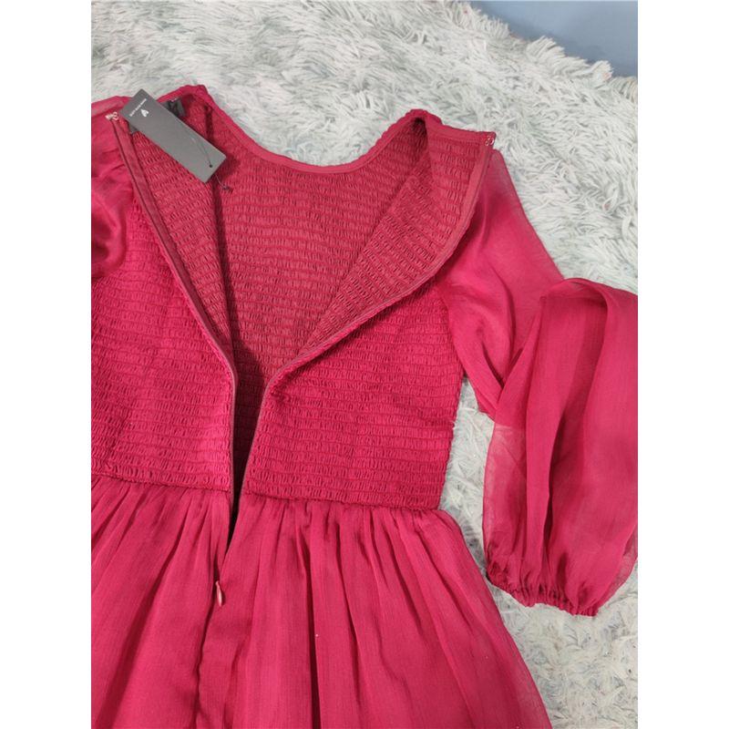 Export Single Lu Rose Red Fairy Light Plaid Elastic Stretch Chest-Flattering Dress Long Sleeve Big Hem Skirt