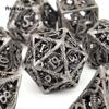 7 ks Silver Dragon Metal Dice Sada dutých kovových mnohostěnných kostek Vhodné pro RPG stolní karetní hru