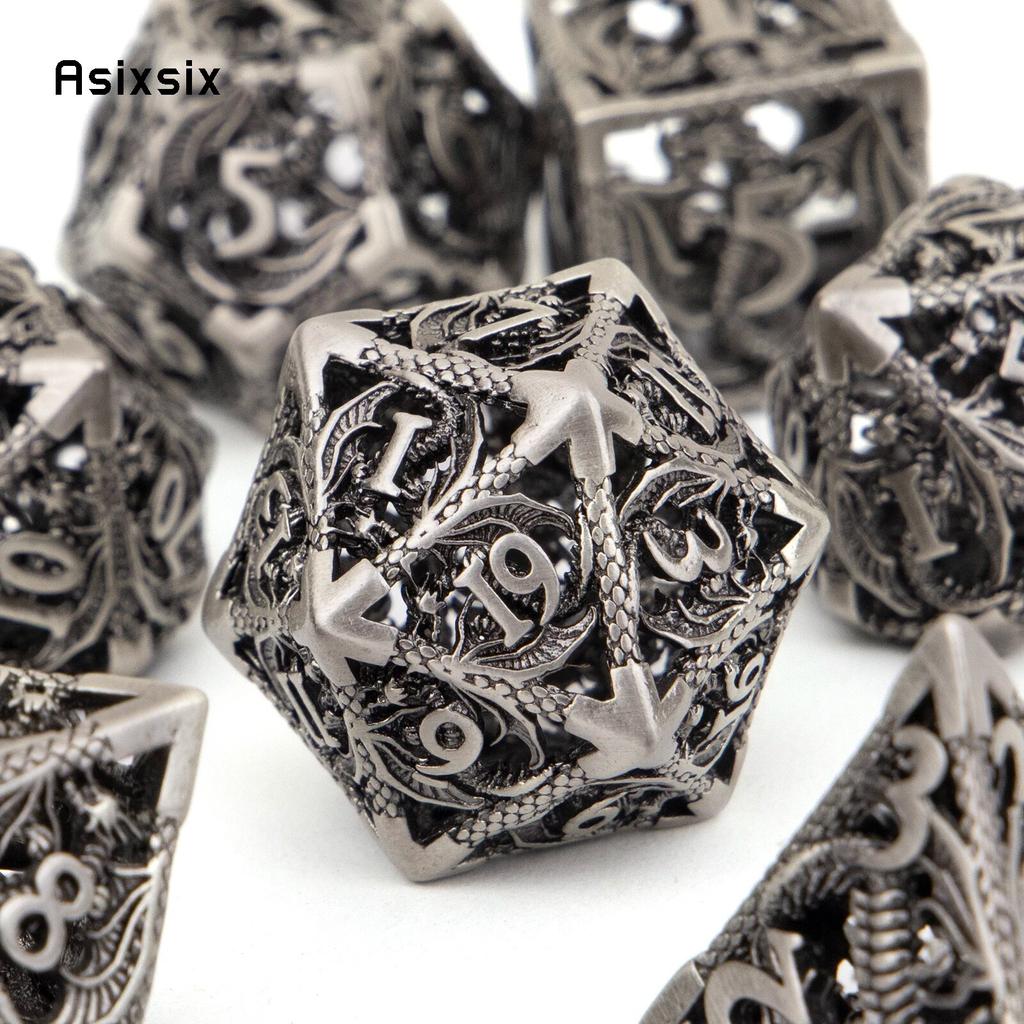 7 ks Silver Dragon Metal Dice Sada dutých kovových mnohostěnných kostek Vhodné pro RPG stolní karetní hru