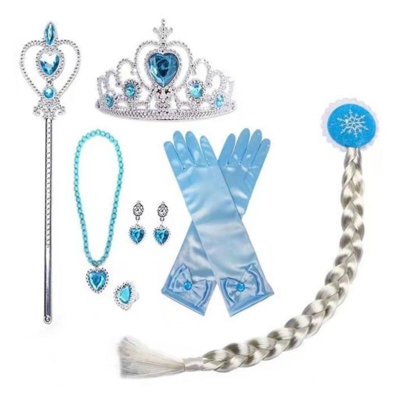 Princess Costume Accessories Birthday Party Clothing Set Gloves Crown Necklace and Hair Braid for Girls' Dress Up