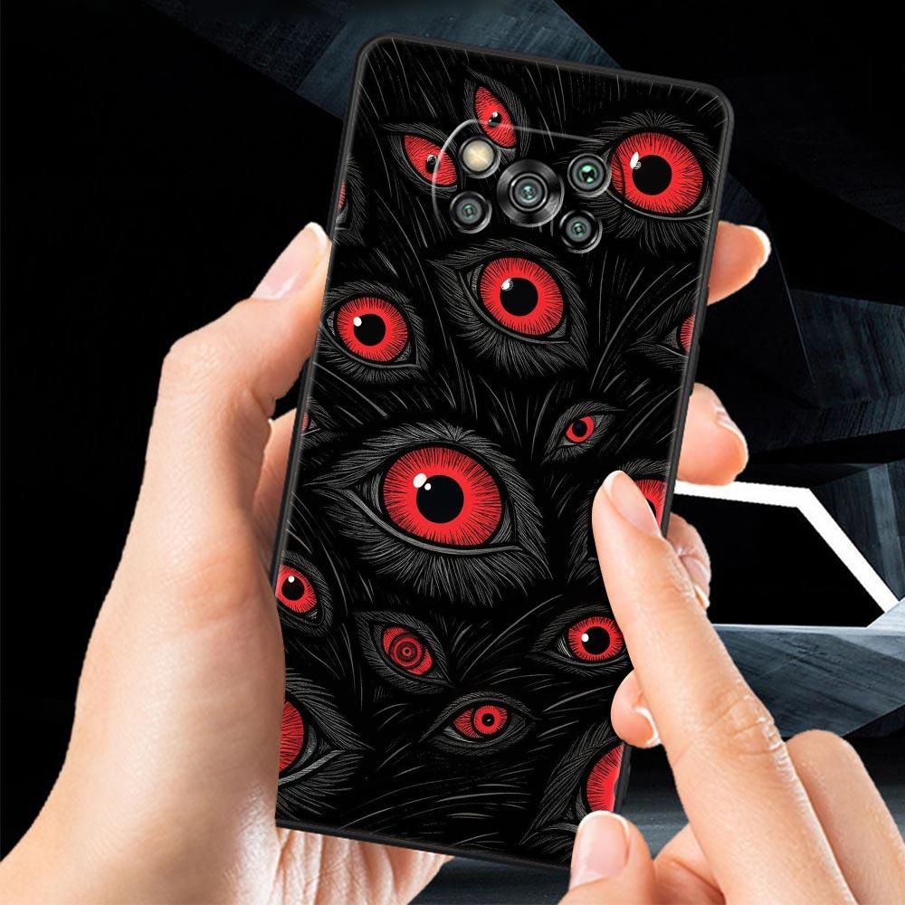 Spooky Scary Red Eye Phone Case Cover for Xiaomi Poco F7 Ultra F6 F5 F4 F3 X6 X5 X4 X3 NFC C51 C55 M4 GT 5G Soft TPU Shell Bags