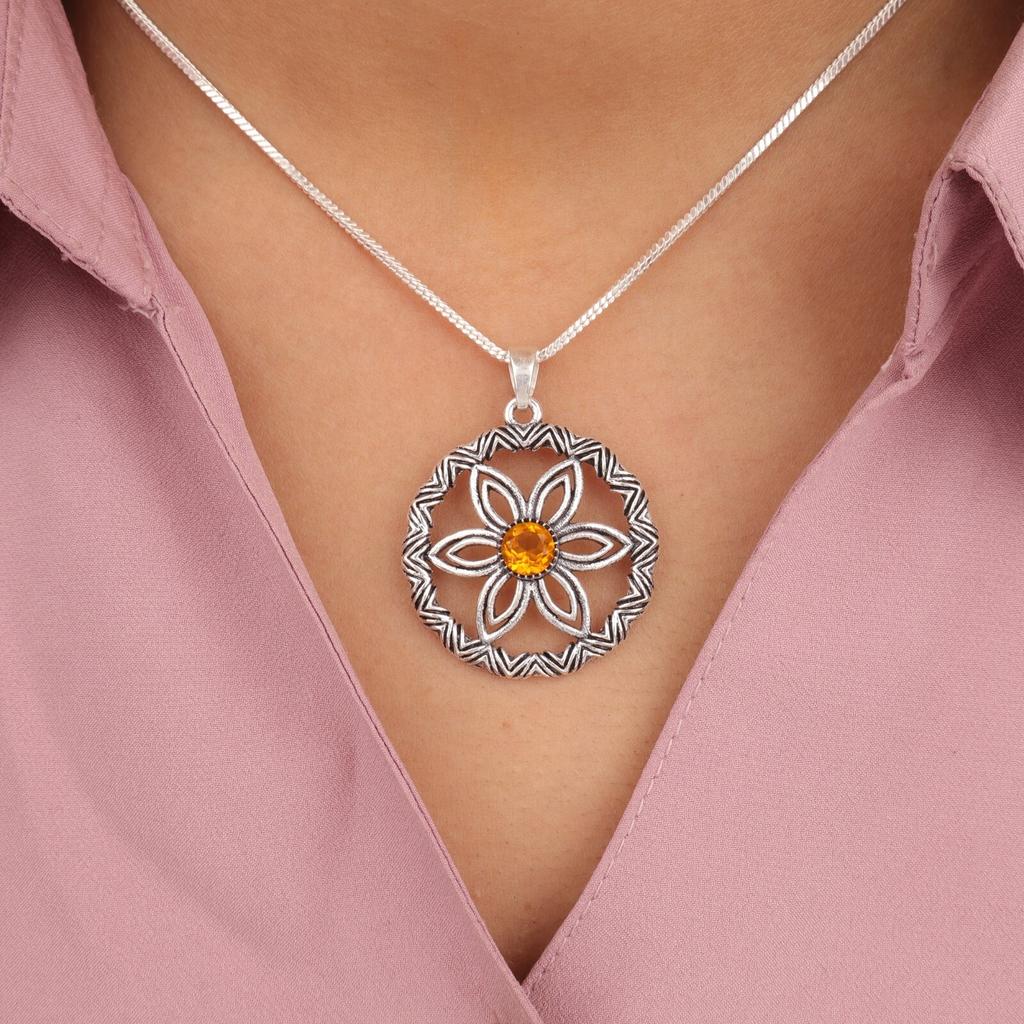 Natural Citrine Gemstone 925 Sterling Silver Handmade Beautiful Pendant 1.48" CP-29-6