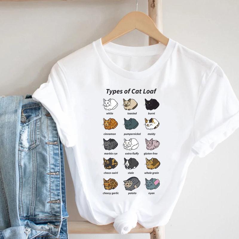 90s Animal Tee Top T-shirt Cat Flower Fashion Clothes Women Summer Print Lady Female Clothing Short Sleeve T Casual Cartoon Graphic T-shirt