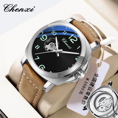 CHENXI 8854 New Band Men Watch Watches 45mm Stainless Steel Case Men's Vintage Mechanical Watch SKY BLUE Dial Leather Bracelet