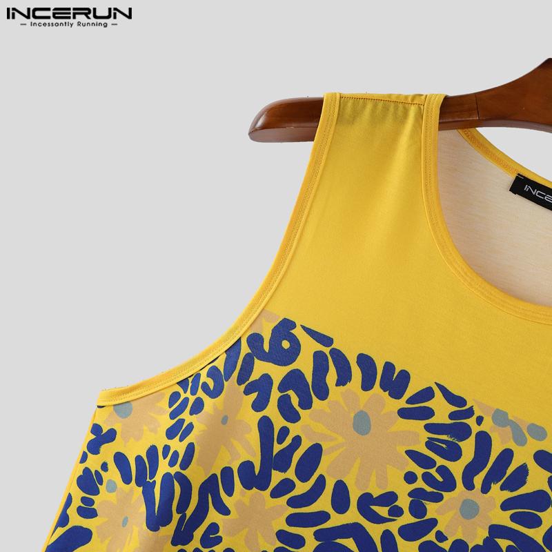 INCERUN Men Sleeveless Floral Print Casual Loose Tank Tops