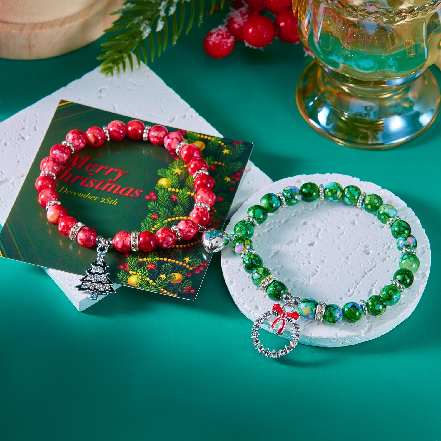 

New Trend Christmas Couple Bracelets for Women Men Handmade Beaded Santa Claus Xmas Tree Bracelet Lovers Friendship Jewelry Gift
