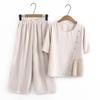 Stylish Chiffon Two-piece Suit for Middle-aged Women - Loose Short-sleeved Summer Set