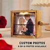 Custom Hand-Crank Animation LED Light Solid Wood Flip Photo Box Unique Memorial Gift for Couples Mother's Day Modern Home Decor