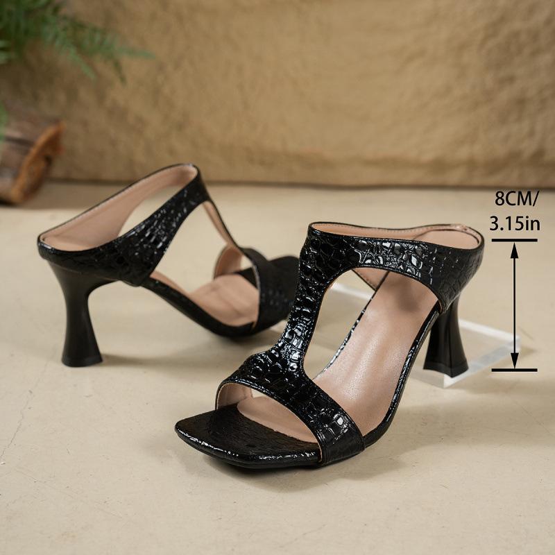 High-heeled cool slippers summer new European and American simple large-size side-empty stiletto slippers 36