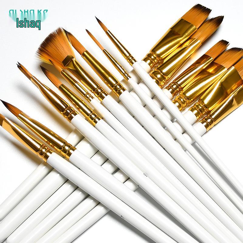 Aishake 15-Piece Nylon Hair Paint Brush Set with Black Canvas Bag and Sponge Scraper