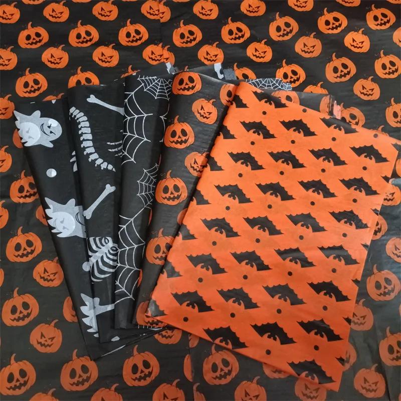 20 Blatt Halloween Geschenkpapier, Totenkopf/Geist/Kürbis Muster Geschenkpapier Seidenpapier Dekoratives Bastelpapier für Party 50*35cm