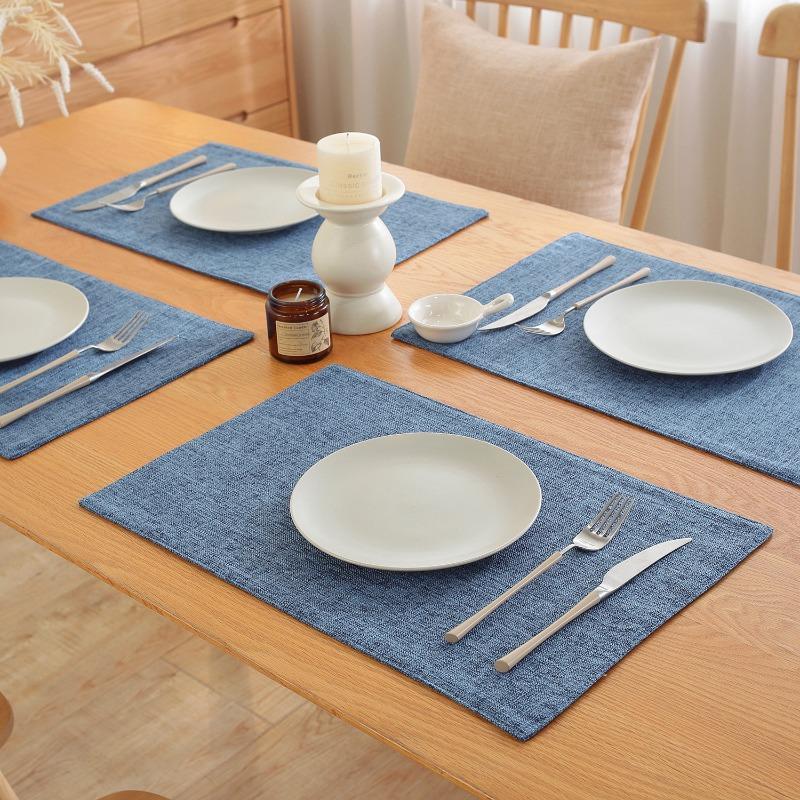 Nordic Linen Table Placemat Set Solid Color Heat Resistant Burlap Dining Mats Kitchen Table Western Food Plate Cup Mat Decor