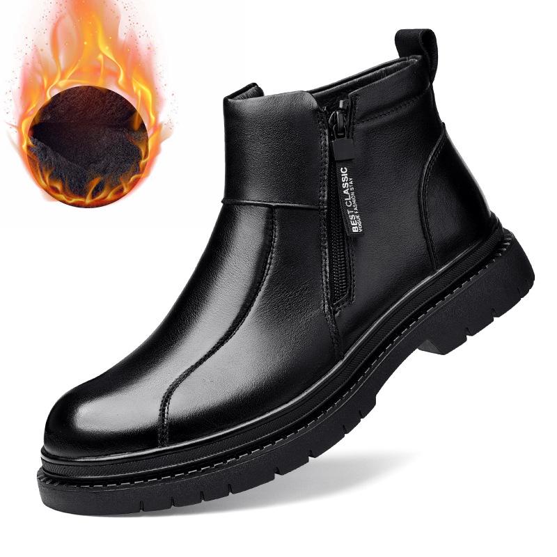 Neue Herrenschuhe, Winterschuhe, warme, hohe Lederstiefel aus Wolle und Samt mit weicher Sohle, lässige Martin-Stiefel aus Leder für Herren