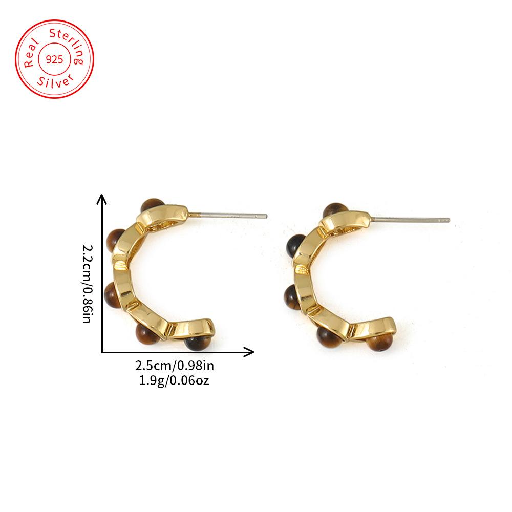 GEMCHIC Women s Vintage Tiger Eye Stone Earrings Autumn Winter Maillard Style Geometric Half Hoop Studs