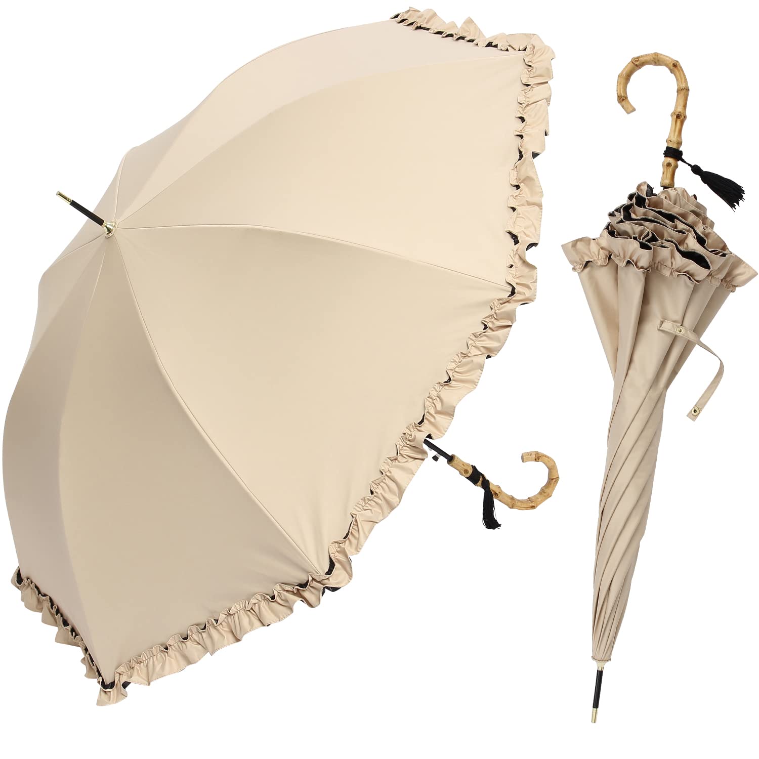 

assa Long Parasol with 58cm Large Jump UV Light Heat Suitable for Sun and Rain Women s Frills, Large, Wide, Size, Umbrella, 100% Protection, Blocking,