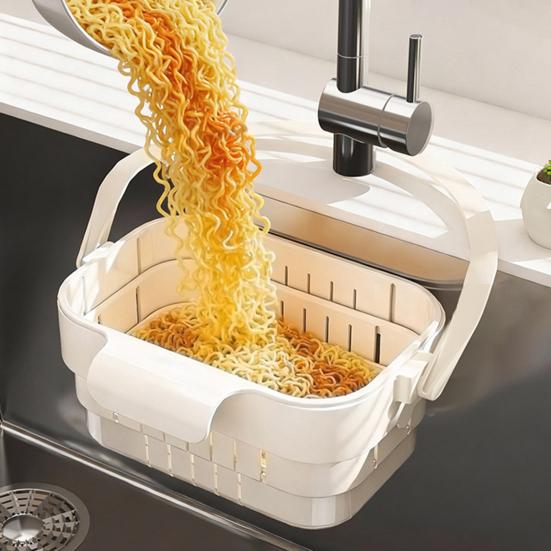 Yousheng Hanging Drain Basket, Foldable with Reinforced Handle Design, Retractable Waterproof Moisture-Proof Basket for Bathroom Kitchen