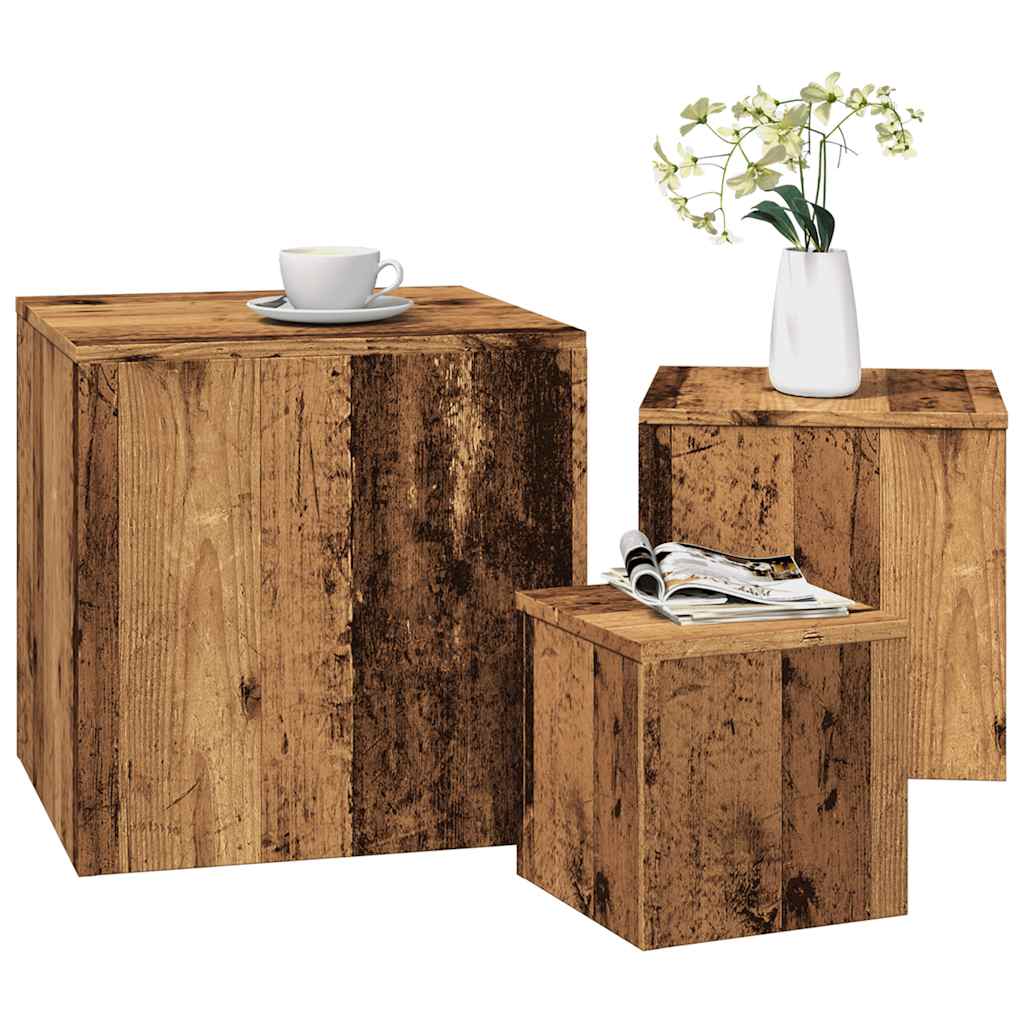 Vidaxl Side Tables, 3 Pcs., Old Wood, Wood-Based Material