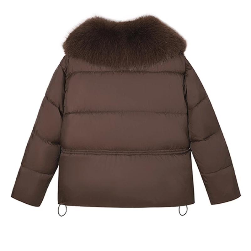 Women’s Short Big Fur Lapel Drawstring Warm Winter Jacket
