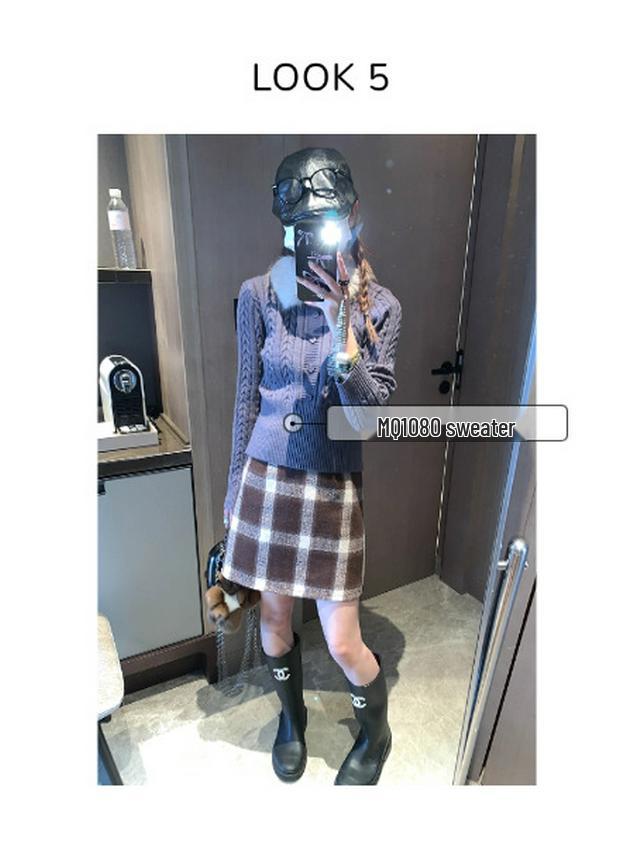 Mochie Early Spring Korean Retro Plaid High-Waist A-line Skirt MQ1094