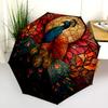 0106 Glass Window Peacock  pattern, automatic folding umbrella, portable and foldable design, 8 ribs, a Christmas or birthday gift.