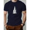 European Size Men'S Casual Sailboat Patterned Summer T-Shirt - Lightweight And Breathable Round Neck Short-Sleeve Tee, Perfect for The Beach