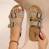 2025 Summer New Open Toe Women's Slippers Outdoor Platform rivet Buckle Flat with Sandals Hot Sale Daily Casual Slippers Zapatos