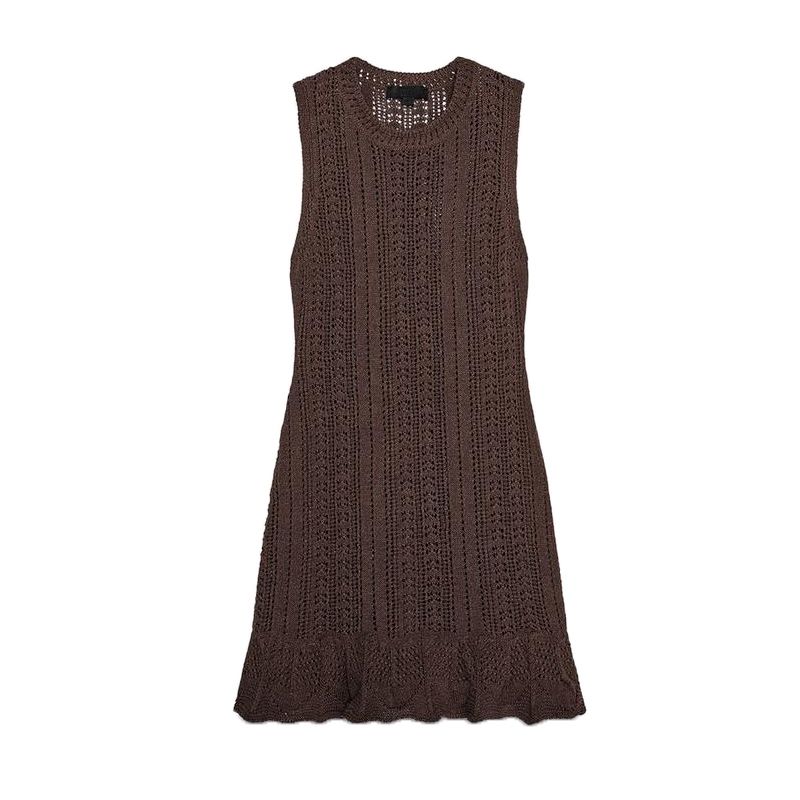 

Summer New Product Women s Clothes Hepburn Style Laminated Decoration Normcore Sleeveless round Neck Knitting Dress 6236012 Brown L