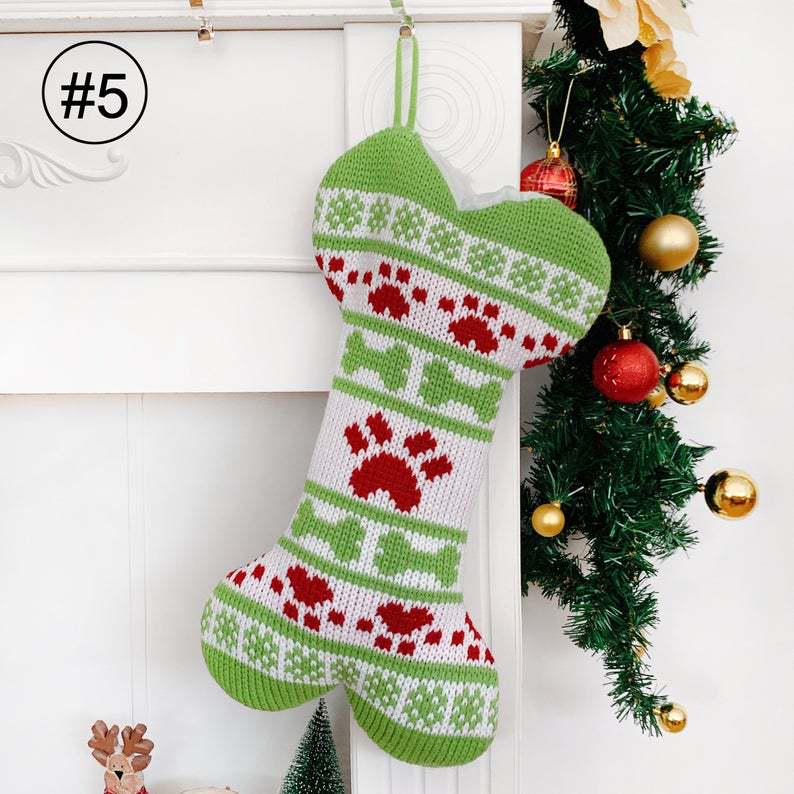 2025 Knitted Christmas Pet Socks: Bone & Fish Stocking Gift Bags