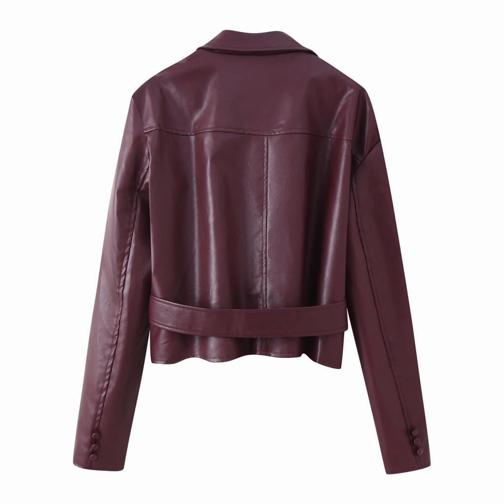 Europäische und amerikanische Damen Retro Distressed Kunstleder Reversjacke