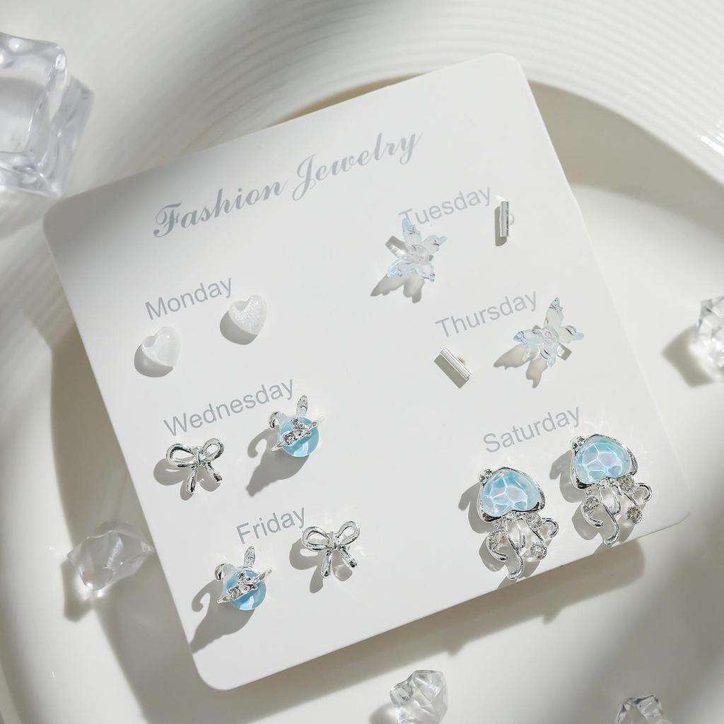 2024 New Blue Tone Silver Stud Earrings for Women