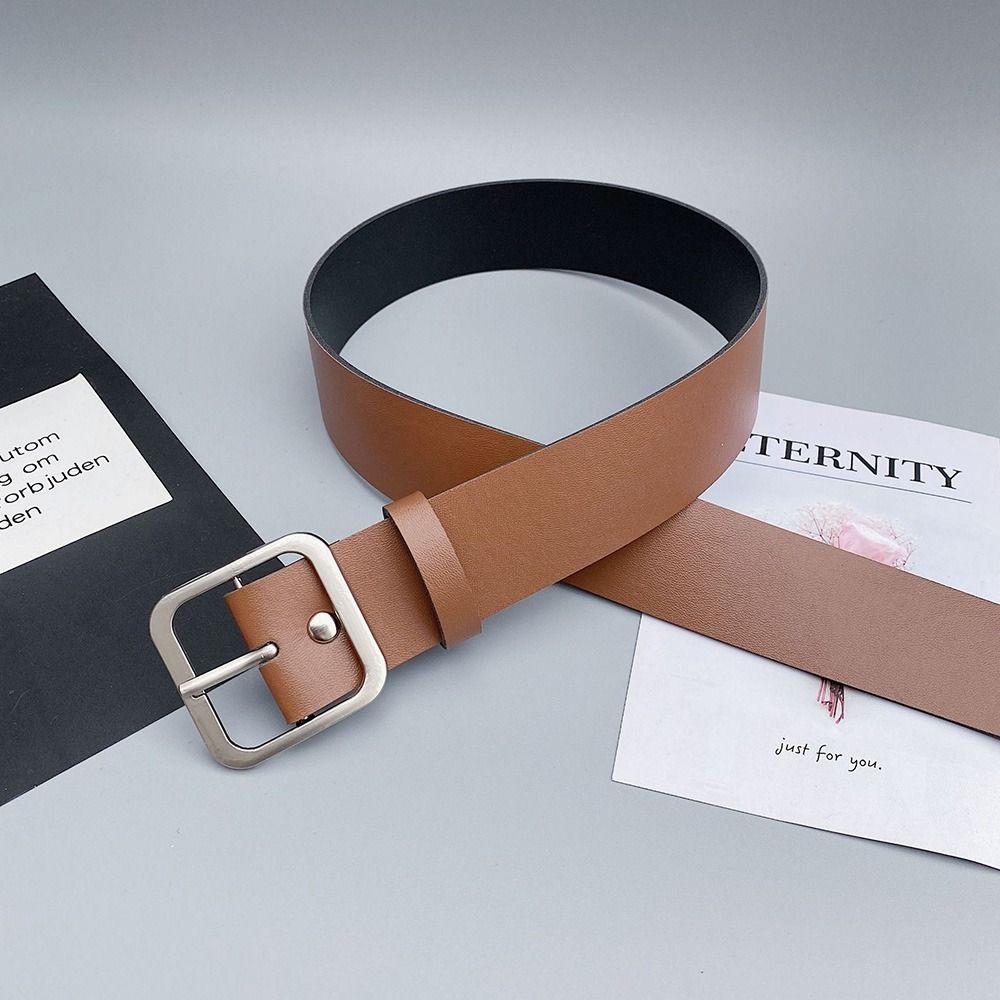 Chic Luxury Brand Design Leather Belt Waist Band Ladies Dress Strap Square Pin Buckle Waistband