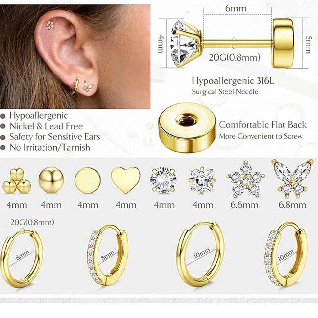 Stainless Steel European-American Style Stud & Hoop Earring Set