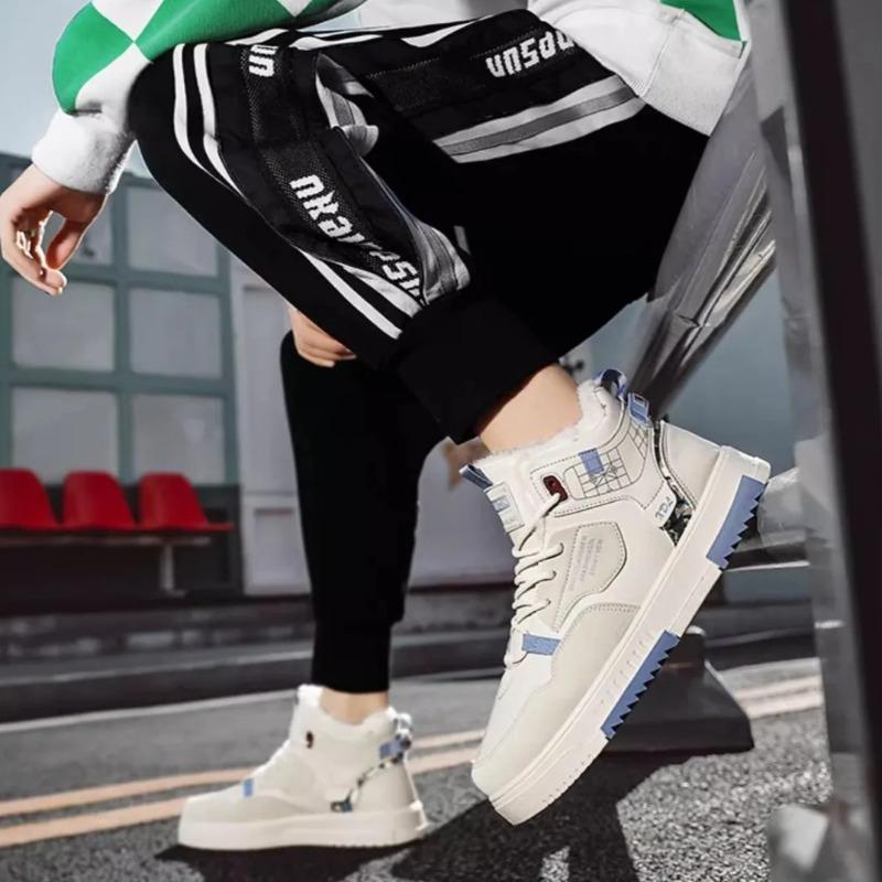 Fashion Winter Men's Shoes Plus Velvet Warm Snow Boots Fashion High Top Boots Lightweight Pu Leather Casual Boot Plush Warm Cotton Boots