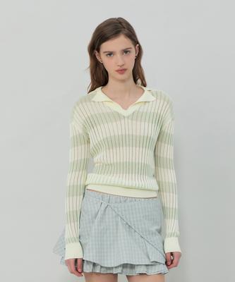 Flavia Stripe Collar Knit (Mint)