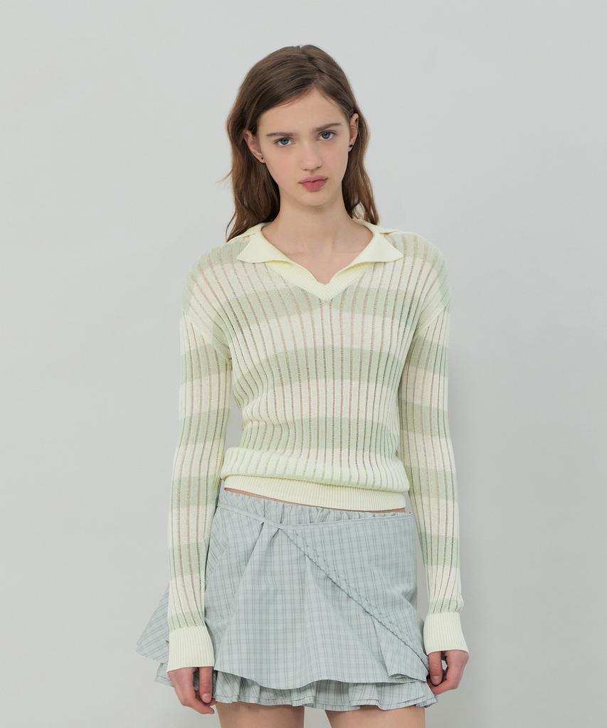 GROVE Flavia Stripe Collar Knit (Mint)