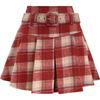 Plus Size Woolen Plaid Pleated Skirt for Women - Retro Red Short Skirt for Chubby Girls, Perfect for Autumn and Winter
