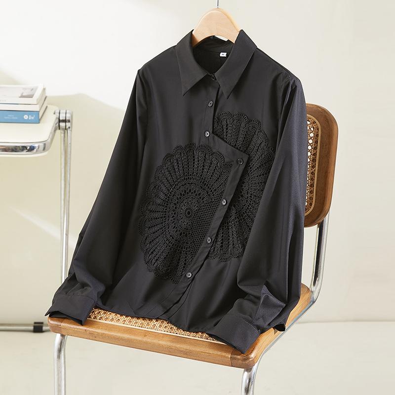 

Белая женская рубашка с длинными рукавами, весенне-осенняя, вышитый топ, вышитая женская рубашка XL чёрный