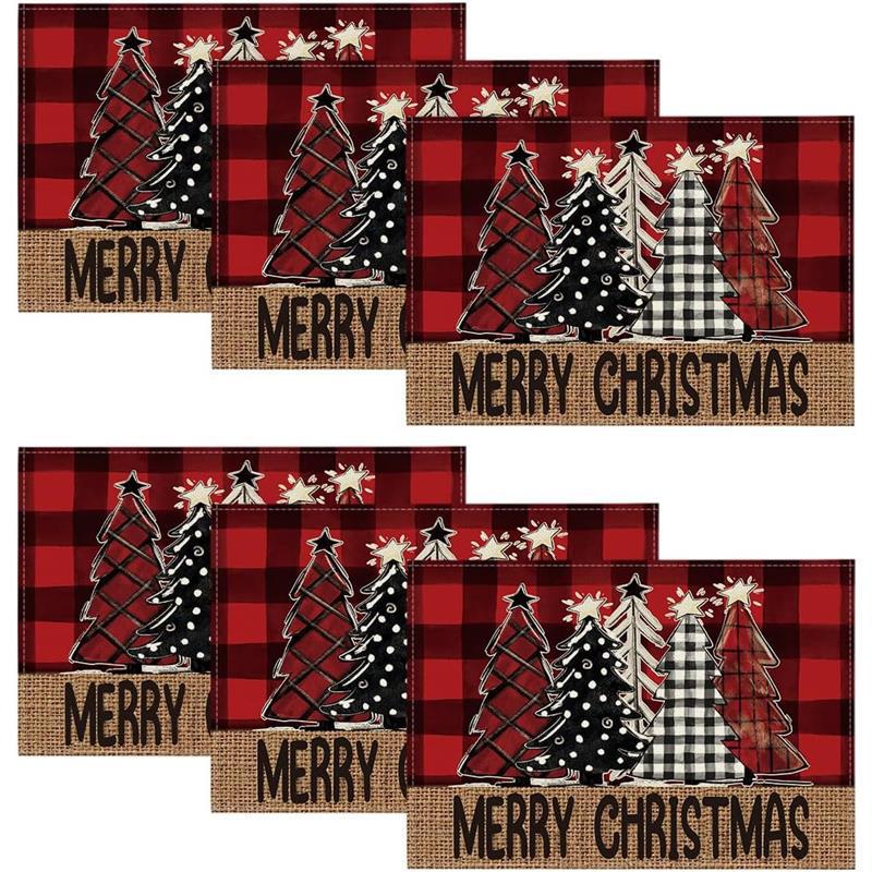 New Christmas Linen Square Placemat - Festive Party Tablecloth Decor, Beautify Coffee Table Mat.