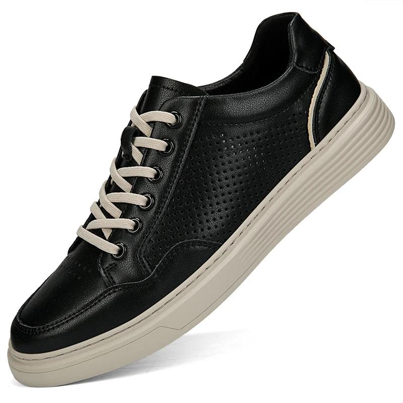 New Breathable Mens Shoes Fashion Hollow Out Walking Sneakers Comfy Outdoor Italian Genuine Leather Casual Shoes Skateboard Shoe