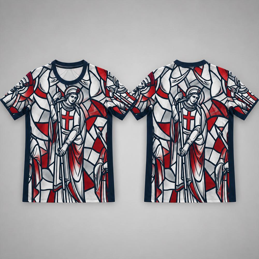Saint George Stained Glass Style Football Jersey Mens 3D Print Quick Dry Sports Short Sleeve Tops Fan Edition Soccer T-Shirt 5XL
