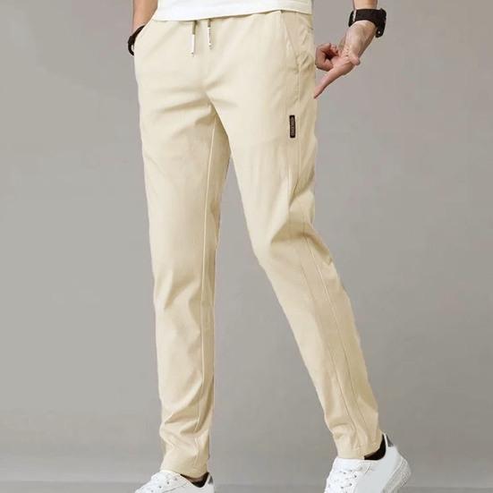 Men Pants Elastic Waist Trendy Polyester Casual Drawstring Men Trouser for Street Wear