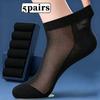 5 Pairs of Men's Summer Mesh Short Socks, Ultra-thin and Breathable Boat Socks with Hollowed Out Anti Odor and Non Stuffy Feet
