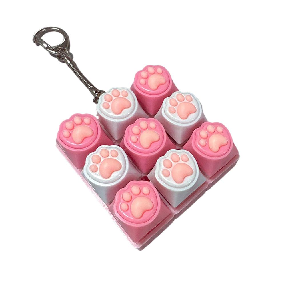 9 Keys Keyboard Key Toy Cat Paws Finger Button Stress Relief Toys Mechanical Keyboard Keycaps Keychain Office Decompression Calm