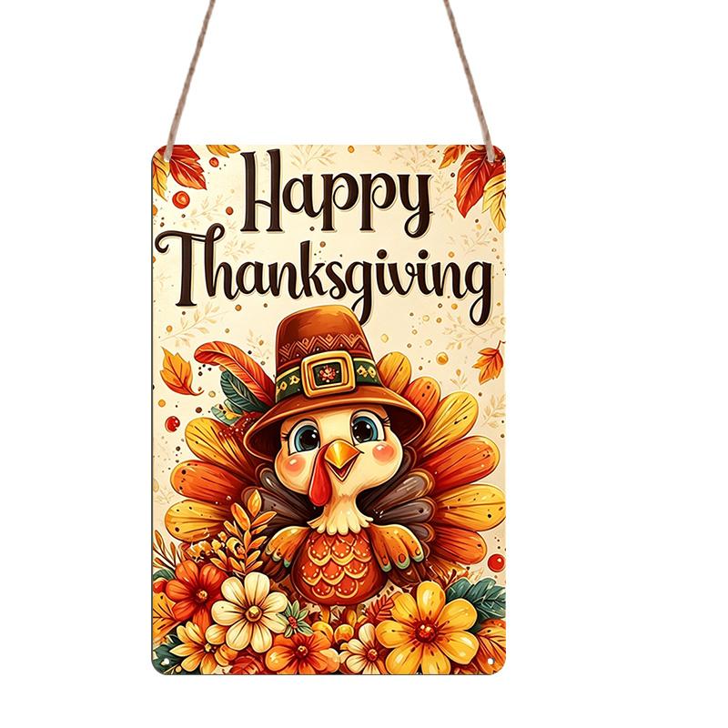 2D Flat, 1pc Thanksgiving Cartoon Bird Floral Aluminum Decorative Sign & Plaque, Thanksgiving Party Wall Decor, Dining Room Wall Art, Kitchen