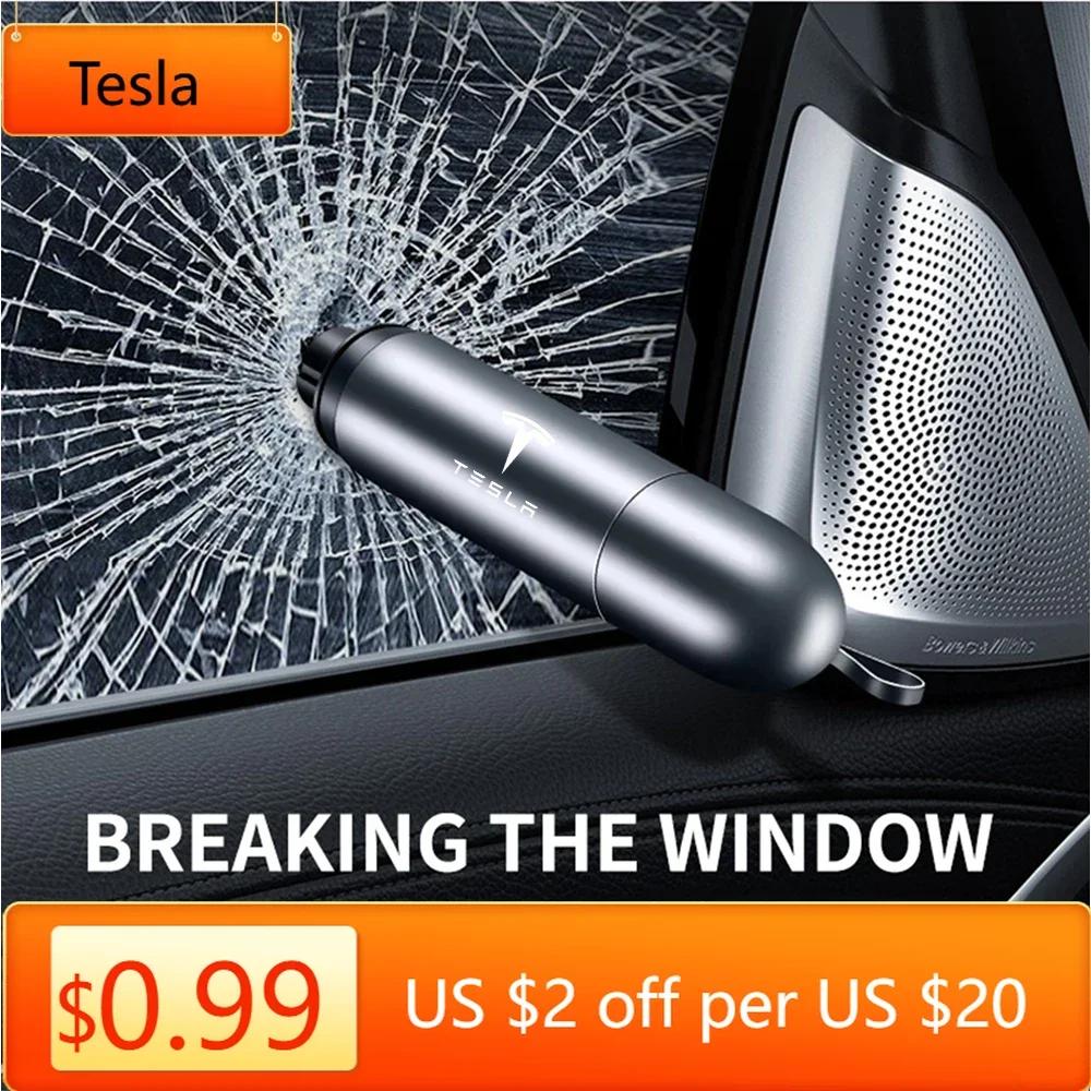 Samolepka na auto Tesla 2 v 1 Bezpečnostní kladívko do auta Nouzový rozbíječ skla Ocelový záchranný nástroj pro přeříznutí bezpečnostního pásu pro Tesla model 3 Y S 202