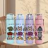 1PC Cute Animal Doodle Pattern 750ml Color Plastic Sports Water Bottle Leakproof Flip Straw Lid Suitable for Sports Office Home Use